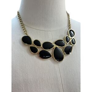 Premier Designs Statement Necklace Black Goldtone 20" Lays Flat